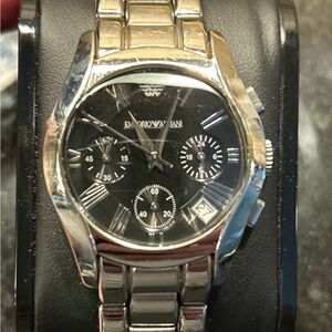 Emporio Armani Black Dial Silver Bracelet Watch